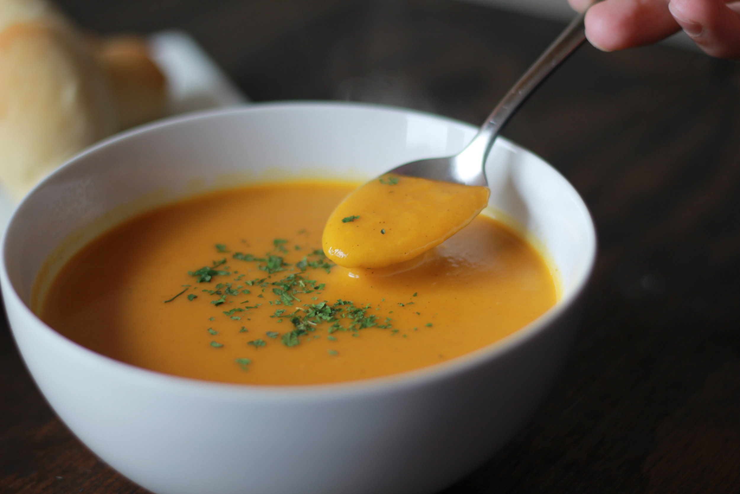 I brought this delicious Gingered Butternut Squash Soup to Thanksgiving.