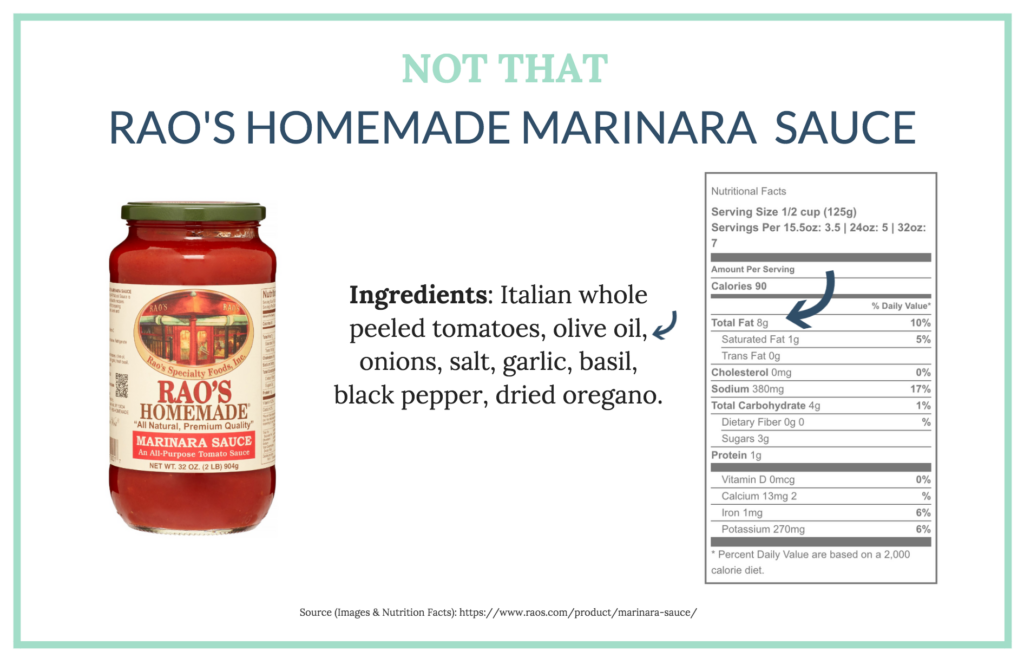 To be candid, we Love Rao’s Marinara sauce and have eaten it a number of times. To limit our oil consumption, we only have it ‘once in a while’.