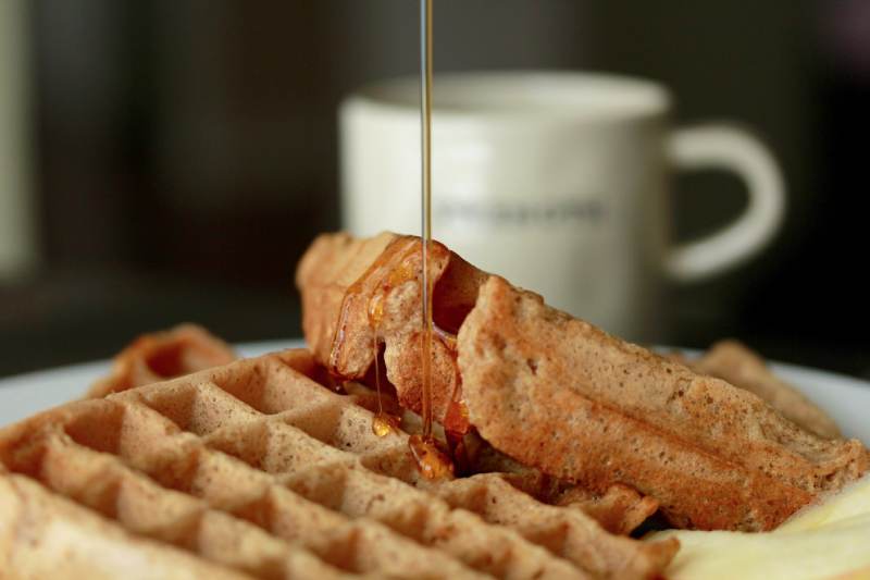 Spiced Apple Waffles with Syrup