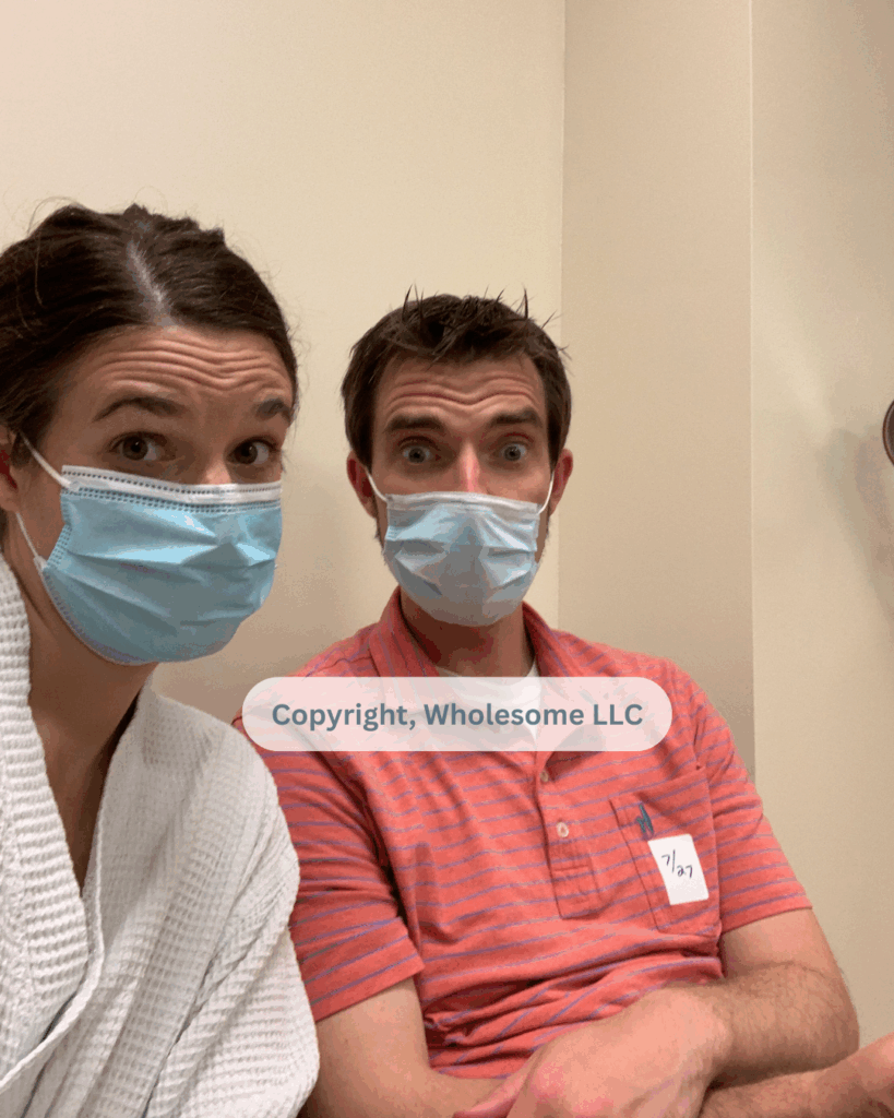 My husband and I at my 2-week post-op appointment with the breast surgeon - which I walked to!